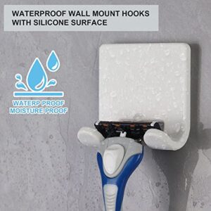 VANZAVANZU Razor Shaver Holder for Shower Wall Adhesive Hooks for Hanging, Bathroom Silicone Waterproof Shower Hooks Hair Brush Holder for Towel (2 Pack-White)