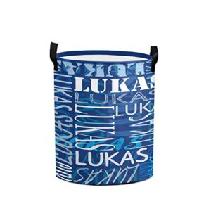custom laundry hamper personalized collapsible laundry baskets with name clothes storage basket with handle for bathroom living room bedroom (blue)