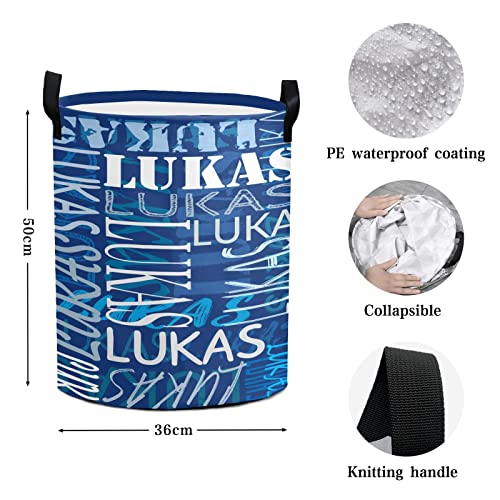 Custom Laundry Hamper Personalized Collapsible Laundry Baskets with Name Clothes Storage Basket with Handle for Bathroom Living Room Bedroom (Blue)