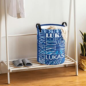 Custom Laundry Hamper Personalized Collapsible Laundry Baskets with Name Clothes Storage Basket with Handle for Bathroom Living Room Bedroom (Blue)