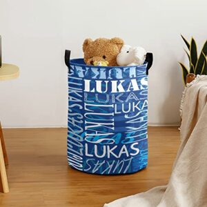 Custom Laundry Hamper Personalized Collapsible Laundry Baskets with Name Clothes Storage Basket with Handle for Bathroom Living Room Bedroom (Blue)