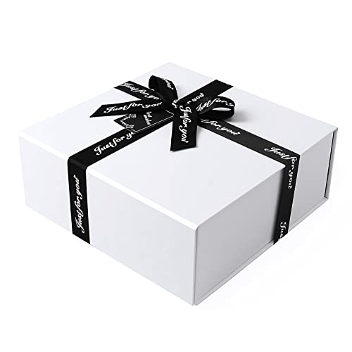 JiaWei Gift Box 7.87×6.69×3.14 Inches, White Bridesmaid Proposal Box for Halloween Thanksgiving Christmas Children's Day, Magnetic Gift Box for Present, Wedding,Christmas.