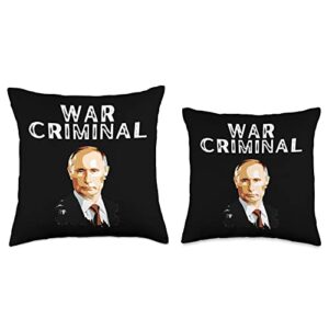 War Criminal Putin Things Co. Inc. War Criminal Anti Vladimir Putin Throw Pillow, 16x16, Multicolor