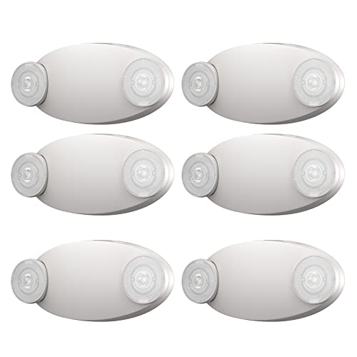 SPECTSUN 6 Packs LED Emergency Light with Battery Backup-Adjustable Hardwired 2 LED Bug Eye Head Wall Mount -UL Certified 120-22VAC White Emergency Exit Lighting Fixtures for Business/Home