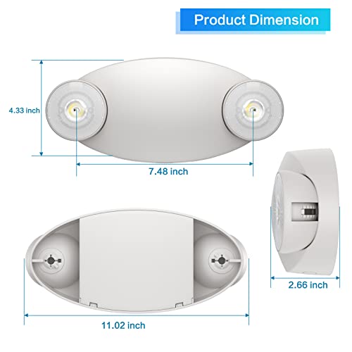 SPECTSUN 6 Packs LED Emergency Light with Battery Backup-Adjustable Hardwired 2 LED Bug Eye Head Wall Mount -UL Certified 120-22VAC White Emergency Exit Lighting Fixtures for Business/Home