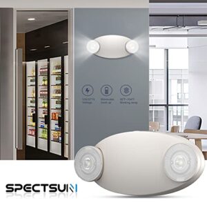 SPECTSUN 6 Packs LED Emergency Light with Battery Backup-Adjustable Hardwired 2 LED Bug Eye Head Wall Mount -UL Certified 120-22VAC White Emergency Exit Lighting Fixtures for Business/Home