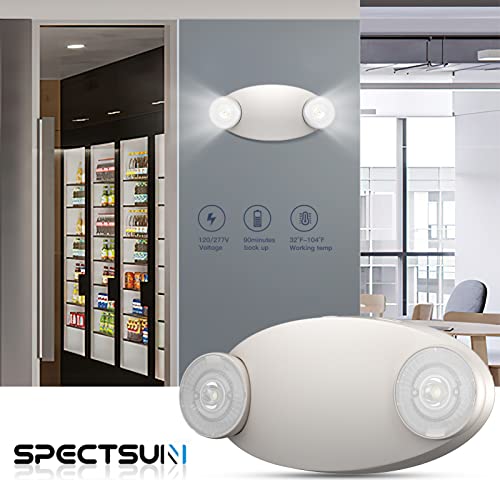 SPECTSUN 6 Packs LED Emergency Light with Battery Backup-Adjustable Hardwired 2 LED Bug Eye Head Wall Mount -UL Certified 120-22VAC White Emergency Exit Lighting Fixtures for Business/Home