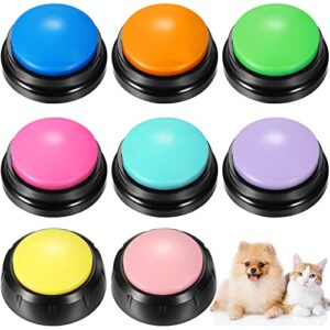 8 pack voice recording button dog buttons for communication interactive dog talking button set animal communication button 30 seconds recordable answer buzzers for pet, multicolor(black base)