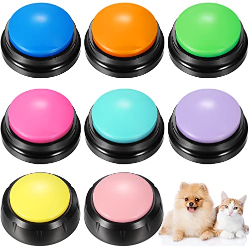 8 Pack Voice Recording Button Dog Buttons for Communication Interactive Dog Talking Button Set Animal Communication Button 30 Seconds Recordable Answer Buzzers for Pet, Multicolor(Black Base)