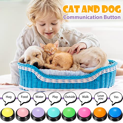 8 Pack Voice Recording Button Dog Buttons for Communication Interactive Dog Talking Button Set Animal Communication Button 30 Seconds Recordable Answer Buzzers for Pet, Multicolor(Black Base)