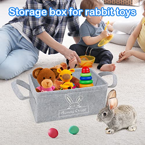 GINDOOR Rabbit Toy Storage Bin Bunny Toys Box Bins Collapsible Pet Supplies Storage Basket with Handle Perfect for Organizing Small Pets Guinea Pigs Rabbit Chinchilla Toys