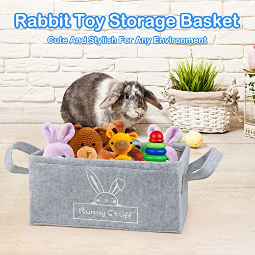 GINDOOR Rabbit Toy Storage Bin Bunny Toys Box Bins Collapsible Pet Supplies Storage Basket with Handle Perfect for Organizing Small Pets Guinea Pigs Rabbit Chinchilla Toys