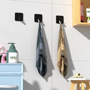 Adhesive Hooks Heavy Duty (6-Pack), Wall Hanging Hooks Hangers for Hat Keys Towel Robe Coats Bathrobes, Metal Sticky Black Wall Hook No Drill Easy to Mount in Bathroom Office Home Kitchen Closet