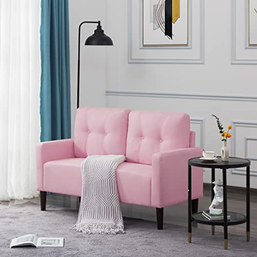 Lambgier Loveseat Sofa 52-in Small Sofa – Modern Loveseat Couch for Compact Living Space Bedroom – Pink Loveseat