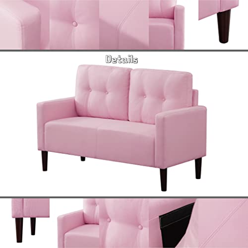 Lambgier Loveseat Sofa 52-in Small Sofa – Modern Loveseat Couch for Compact Living Space Bedroom – Pink Loveseat