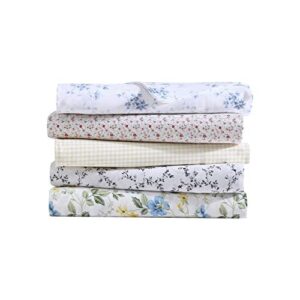 Laura Ashley Home - King Sheets, Soft Sateen Cotton Bedding Set - Sleek, Smooth, & Breathable Home Decor, Meadow Floral Blue