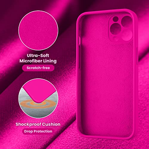 Cordking Designed for iPhone 13 Pro Case, Silicone Full Cover [Enhanced Camera Protection] Shockproof Protective Phone Case with [Soft Anti-Scratch Microfiber Lining], 6.1 inch, Hot Pink