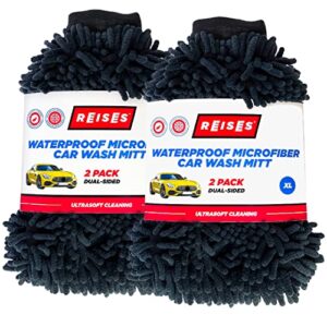 reises car wash mitt 2 pack – car wash sponge - microfiber wash mitts for car washing - scratch free, highly absorbent wash mitt - extra large (black)