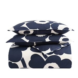 Marimekko - Queen Comforter Set, Cotton Bedding with Matching Shams, Lightweight Home Decor for All Seasons (Unikko Indigo, Queen)