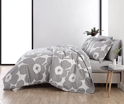 Marimekko - King Comforter Set, Cotton Bedding with Matching Shams, Lightweight Home Decor for All Seasons (Unikko Grey, King)