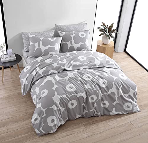 Marimekko - King Comforter Set, Cotton Bedding with Matching Shams, Lightweight Home Decor for All Seasons (Unikko Grey, King)