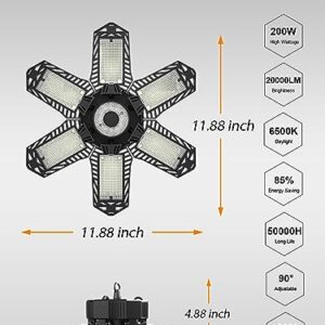 SEOBIOG 2 Pack Plug in Garage Light, Upgraded 200W 20000LM Linkable LED Shop Light, 6500K Ceiling Lights w/ 6 Deformable Panels for Garage, Warehouse, Barn, Basement (Built-in ON/Off Switch)