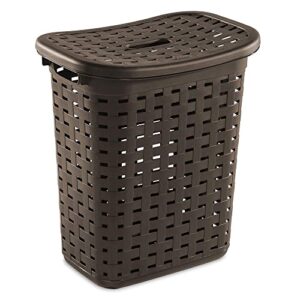 Sterilite Plastic Wicker Weave Dirty Clothes Rectangular Laundry Hamper Bin with Snag Proof Interior and Lift Top Lid, Brown (8 Pack)