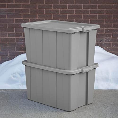 Sterilite Tuff1 30 Gallon Plastic Stackable Temperature and Impact Resilient Basement/Garage/Attic Storage Tote Container Bin with Lid, Gray (8 Pack)