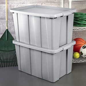 Sterilite Tuff1 30 Gallon Plastic Stackable Temperature and Impact Resilient Basement/Garage/Attic Storage Tote Container Bin with Lid, Gray (8 Pack)