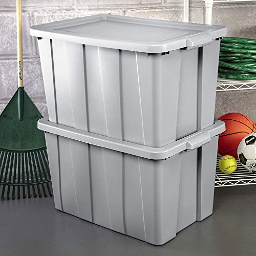 Sterilite Tuff1 30 Gallon Plastic Stackable Temperature and Impact Resilient Basement/Garage/Attic Storage Tote Container Bin with Lid, Gray (8 Pack)