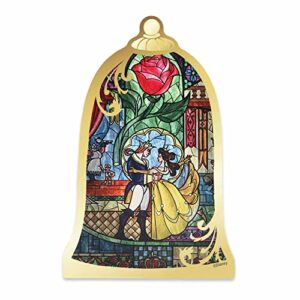 open road brands disney beauty and the beast stained glass shelf sitter decor - chunky wood tabletop decoration featuring belle and the beast