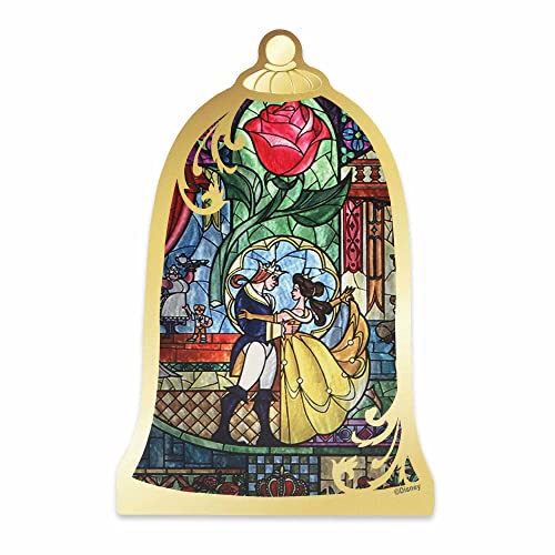 Open Road Brands Disney Beauty and The Beast Stained Glass Shelf Sitter Decor - Chunky Wood Tabletop Decoration Featuring Belle and The Beast