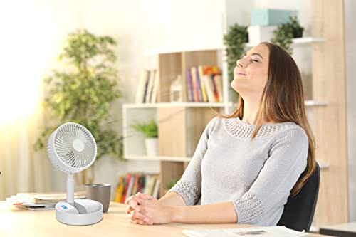 Northern Chill Foldable and Adjustable Fan, for Desks, Floor, and Bedsides, USB and Battery Operated Fan with 2 Speeds, Super Quiet, and Adjustable, Compact and Lightweight for All Occasions (White)