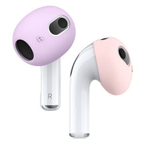 elago 2 pairs airpods 3 ear tips cover designed for airpods 3rd generation(2021), [fit in the case] anti slip silicone cover, anti scratches, dust-free (1 pair of each) (lovely pink & lavender)