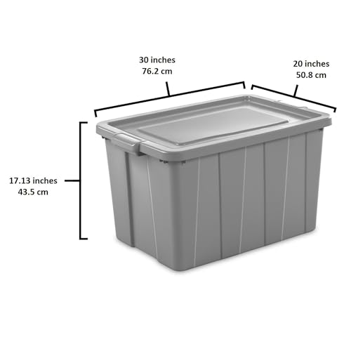 Sterilite Tuff1 30 Gallon Plastic Stackable Temperature and Impact Resilient Basement/Garage/Attic Storage Tote Container Bin with Lid, Gray (12 Pack)