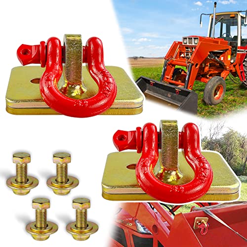 VIAGL 2pcs Bolt on Tractor Bucket Grab Clevis Mount Hooks with 1/2in D Ring Shackle Loader Chain Grab Hook, Gold and RED