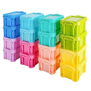 ptsgcai cute small plastic box, stackable mini plastic storage box with lid, 8 kinds of macaron color plastic organizer container for jewelry beads small crafts items accessories - 16 pack
