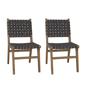 ball & cast dark grey faux leather woven strips kitchen dining chair living room side chairs, 18 inch k/d set of 2