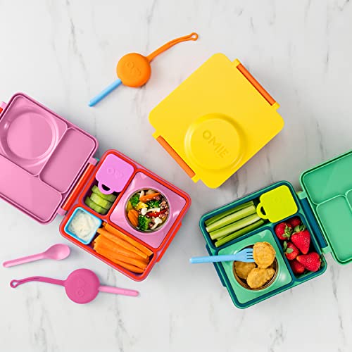 OmieBox Bento Box for Kids + OmieBox (2 pack) Leakproof Dips Containers To Go, Salad Dressing Container + OmiePod