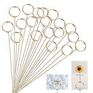 kimober 30pcs metal floral place card holder,13.4 inch golden round flower picks photo memo clips gift card holder for flower arrangements,wedding and birthday party