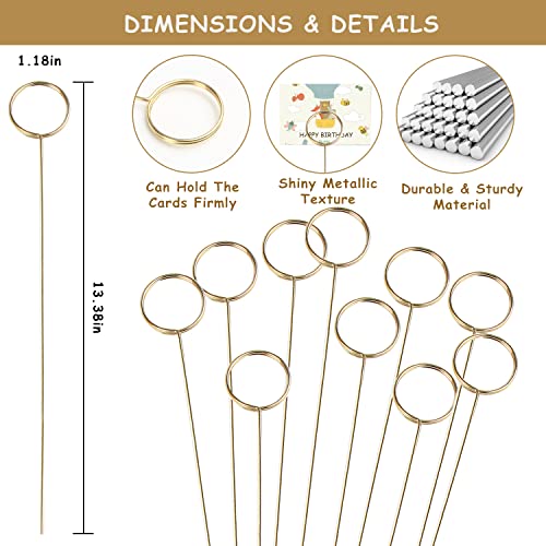 KIMOBER 30PCS Metal Floral Place Card Holder,13.4 Inch Golden Round Flower Picks Photo Memo Clips Gift Card Holder for Flower Arrangements,Wedding and Birthday Party