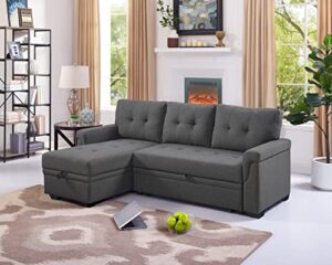 oadeer home modern reversible sleeper sofa with storage chaise sofabed, steel gray
