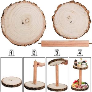 DEAYOU Rustic Cupcake Stand Wood, 2 Tier Cupcake Holder Wood Tiered Tray, Wooden Cupcake Tower Cheese Serving Board, Detachable Wood Slices Slab for Cake, Wedding, Dessert, Party, Display, Decor