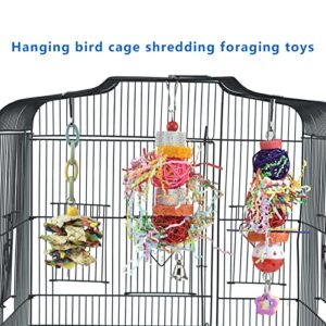 3 Pack Bird Shredding Chewing Parakeet Toys, Hanging Parrot Shredder Conure Foraging Cage Toy, Bird Treats Feeder Toys with Bird Beak Grinding Stone Loofah Ball for Cockatiel Budgie Canaries Lovebirds