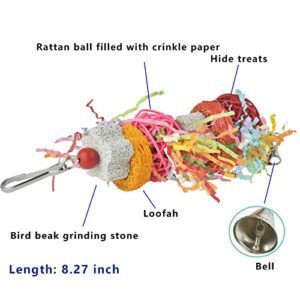 3 Pack Bird Shredding Chewing Parakeet Toys, Hanging Parrot Shredder Conure Foraging Cage Toy, Bird Treats Feeder Toys with Bird Beak Grinding Stone Loofah Ball for Cockatiel Budgie Canaries Lovebirds