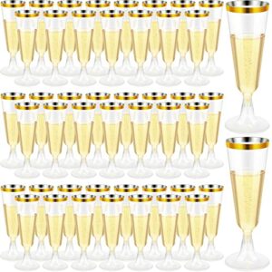 chengu 200 pack champagne flutes plastic 5 oz plastic wine glasses plastic toasting champagne flutes for wedding party disposable plastic champagne glasses cocktail cups for celebration (gold)