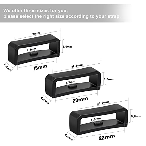 SAVITA 6 Pcs 22mm Watch Strap Holder Loop, Silicone Watch Band Keeper Retainer Fastener Ring Parts for Smart Watch Band Wristband Replacement (Black)