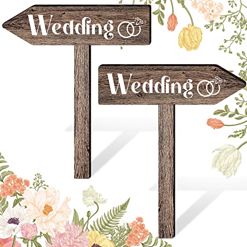 Blulu 2 Pieces Wedding Directional Road Arrow Sign Wedding Sign Ceremony Sign and Reception Waterproof Large Wedding Sign with Stakes for Wedding Supplies