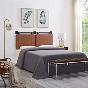 Ball & Cast Wall Mount Queen Headboard Faux Leather or Fabric Double Side Use Upholstered Headboards,Vintage Brown& Gray