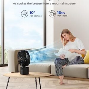 Airbition 10" Portable Pedestal Fan, 10000mAh Rechargeable Table Fan with 7 Speeds, Oscillating Standing Fan with Timer for Bedroom, Office, Camping